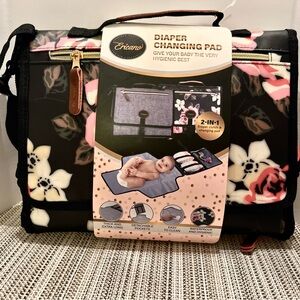 ecru Floral Diaper Changing Pad - Black and Pink